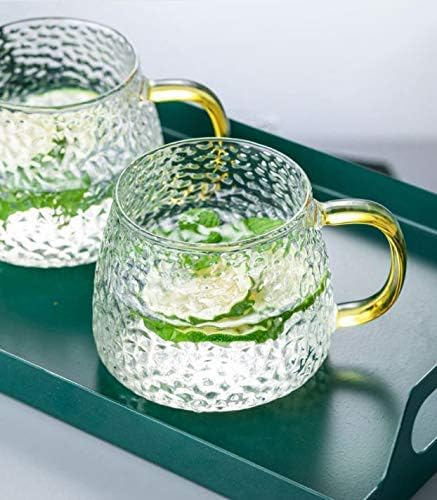 KELVEETea and Coffee Cup Glass Mug, Used for Tea, Coffee, Green Tea, Lemon Tea Cup with Handle Golden (410ml, Set of 2)