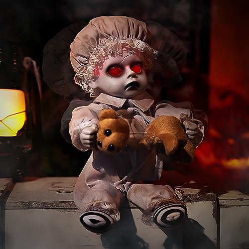 NEYEABL 10" Spirit Animatronic Ghost Boy Doll Halloween Decorations.-Sound Activated,Creepy