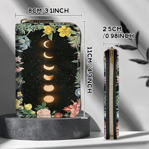 Image of Cute Credit Card Holder with Zipper, Moon Flower RFID-Blocking Card Case Small Wallet for Women Men, Multi-slot Card Organizer Case Travel Accordion Wallet