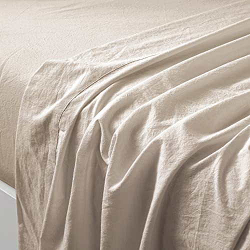 Eikei Washed Cotton Chambray Fitted Sheet Set Solid Color Casual Modern Style Bedding Set Relaxed Soft Feel Natural Wrinkled Look (Nude, King) #TOP29