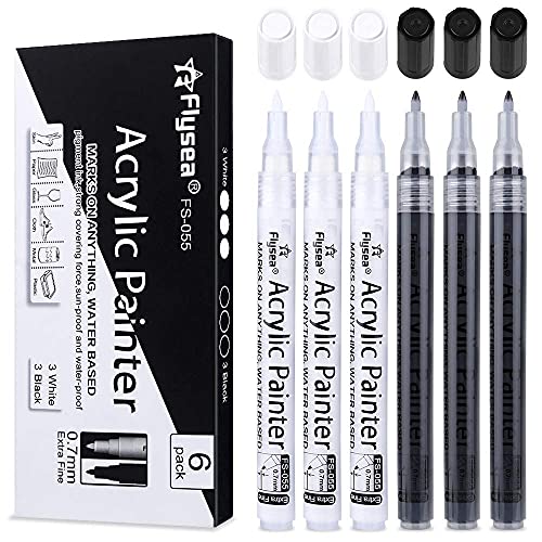Marqueur Acrylique Noir Blanc 6 Pièces, 0,7 Pointe Fine Marqueurs