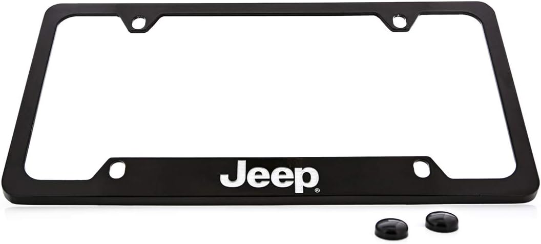 Jeep Wordmark License Plate Frame Holder (4 Hole/Brass, Black/Bottom)