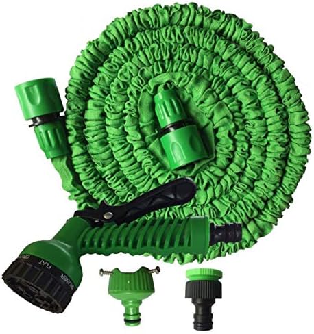Qwer 125ft Expandable Garden Water Hose Pipe Anti-Leakage - Flexible Expanding Hose with 7 Function Spray Nozzle (Green),Green