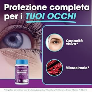 CISBANI PHARMA Luteina e Zeaxantina ad Alto Dosaggio, Integratore Occhi Vista Antiossidante da 800mg (Scorta per 6 mesi) con Mirtillo Nero e Rosso, Zinco, Vitamine A, B2, E - Zeaxalutein 180 Compresse