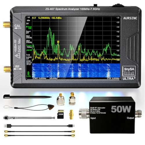 Image of AURSINC TinySA Ultra+ ZS407 7.3GHz Spectrum Analyzer with 50W RF Attenuator