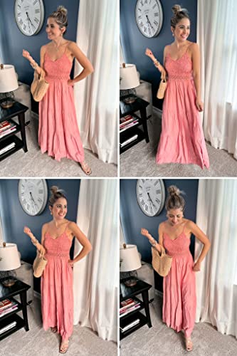 Image of Dokuritu Women's Beach Crochet Lace Maxi Dress Solid Color Summer Vacation Wedding Guest Spaghetti Strap Long Dress