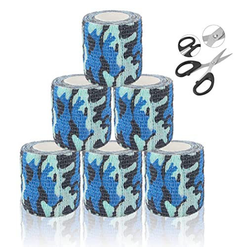 ZENHOX 5 cm x 4,5 m Tarnband für Außenaufnahmen, Jagdkamera,Selbstklebend, Tarnfolie, strapazierfähiges Tuch, Armee-Tarnband, Jagdzubehör, mit Edelstahlklingen, Schere (Marine Camo) Cover