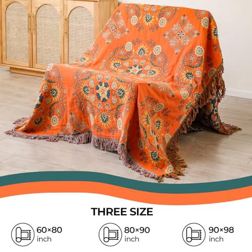 HOORDRY Baumwolle Tagesdecke,Bettüberwurf Wohndecke Sofadecke mit Muster 150x200CM,Herbst Doppelseitig Boho Decke Couchdecke Sesseldecke Wendedecke für Fernsehen oder Nap auf dem Stuhl,einzelbett