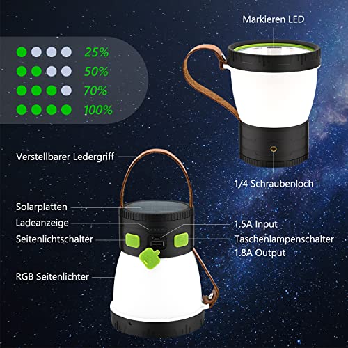 oGoDeal LED Campinglampe Solar mit Taschenlampe, Multifunktion RGB Nachtlicht Aufladbar Outdoor Lampe, Ultra Hell 1500… - Image 7
