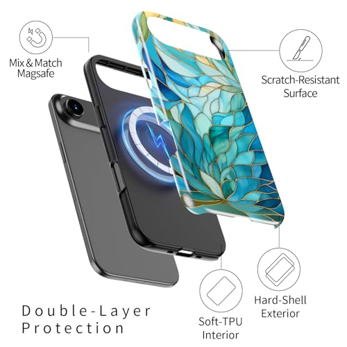 Image of Goodon for iPhone Air Case Cute - Wireless Charging Compatible - Dual-Layer Hard Shell + Silicone Cover - Protective Phone Case with Trendy Designs for Women - Blue Leaves Flower | Dual-Layer Hard Shell + Silicone, Slim Fit Protective Phone Cover with Wildflower Designs for Women Girls