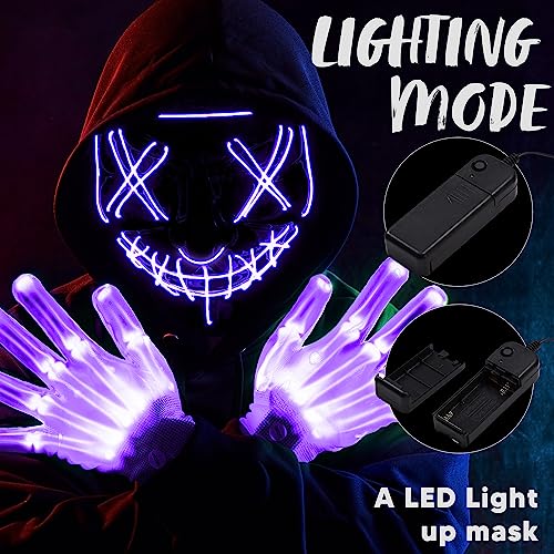 Image of JOYIN Halloween Led Mask, Light Up Mask and Gloves for Cosplay Costume (Purple), 3 Modes Scary Glow in The Dark Masks for Boys Girls Halloween Party Dress Up Accessories, Gifts Giving