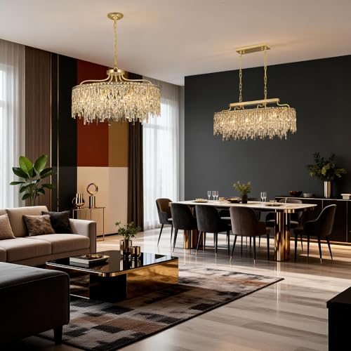 Image of 10 Lights Modern Gold Crystal Chandeliers for Dining Room 28 inch
