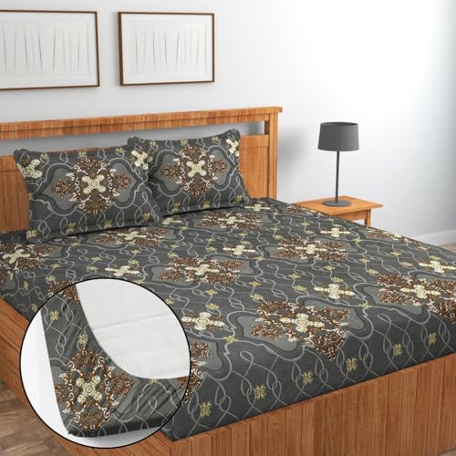 Image of Jashan Premium Cotton Fitted Bedsheets with 2 Pillow Covers for King Size Bed | 200-220 TC | Size 78x72+10 Inches | Grey Star | Soft, Durable, All-Around Elastic Modern Design
