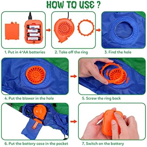 Miniatura 5 de Paquete de 2 disfraces inflables de dinosaurio para niños, montar en T Rex inflable divertido vestido de fiesta de Halloween (rojo verde)