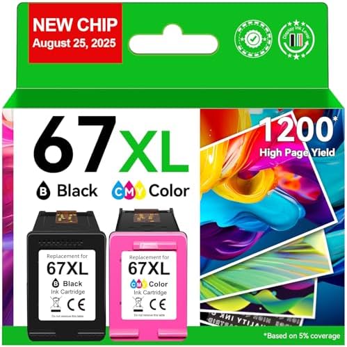 Cartouches d'encre 67XL Compatibles pour cartouches d'encre HP 67 Lot de cartouches d'encre noires et couleurs pour Deskjet 2855e 4255e 2700 2755e 2734e 2842e 4255e 2827e 2723e 4155e 2742e Envy 6455e