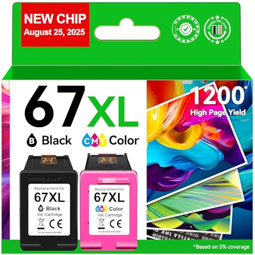 67XL Ink Cartridges Compatible for HP Ink 67 Black/Color Combo Pack Compatible for DeskJet 2855e 2827e 2800e 4255e 2755e 2700 4155e 4227e 2700e 2734e 2852e Envy 6055e 6000 6400 6455e Printer