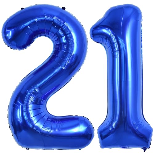 Image of TONIFUL 40 Inch Navy Blue Number 21 Balloon Large Foil 21st Birthday Decor