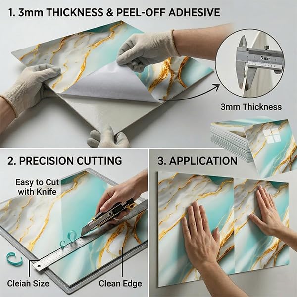 Image of OCEANSKY Aqua Blue Abstract Design Marble UV Panels, Pack of 1