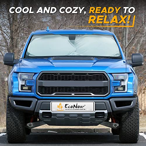 Econour Truck Sun Shade For Windshield With Rear Mirror Cut | Front Window Sun Visor For Uv Rays & Heat Protection | Truck Accessories For Breezy Cool Interior | Large (69 Inches X 35 Inches) #TOP4