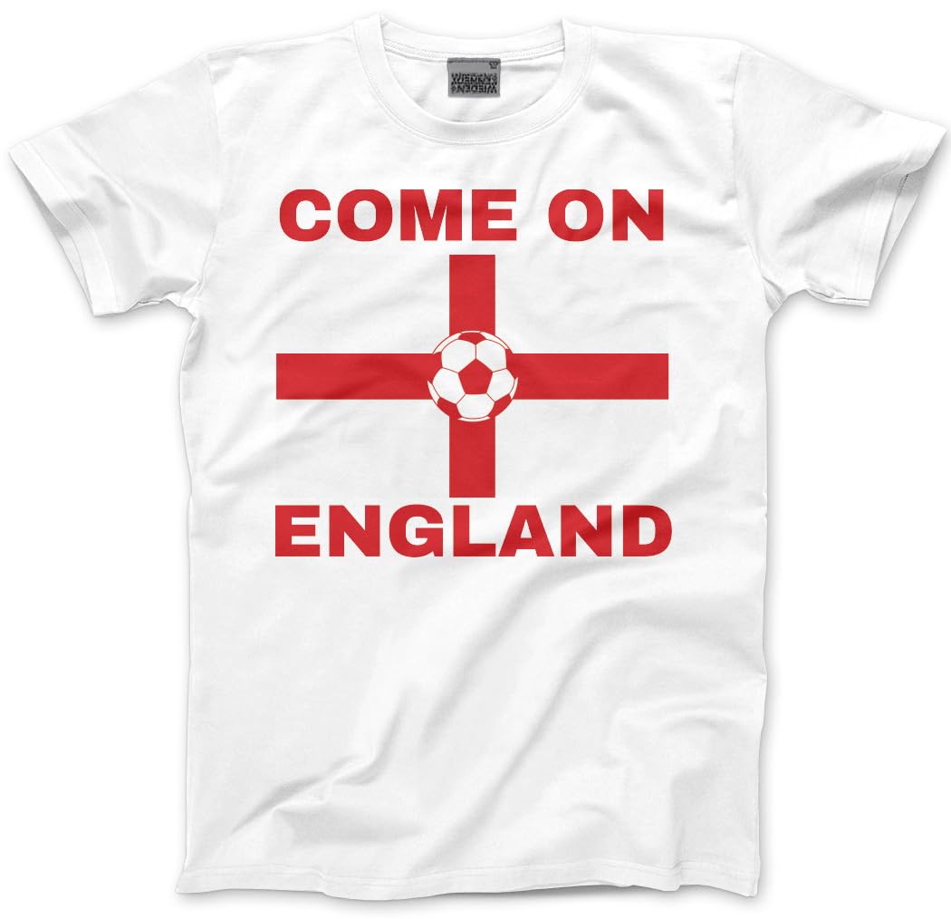 England Top for Kids, Teens and Adults – Come On England Football T-Shirt - World Tournament USA Cup Tee Flag Lions Patriotic Footie Tshirt - 6XL White