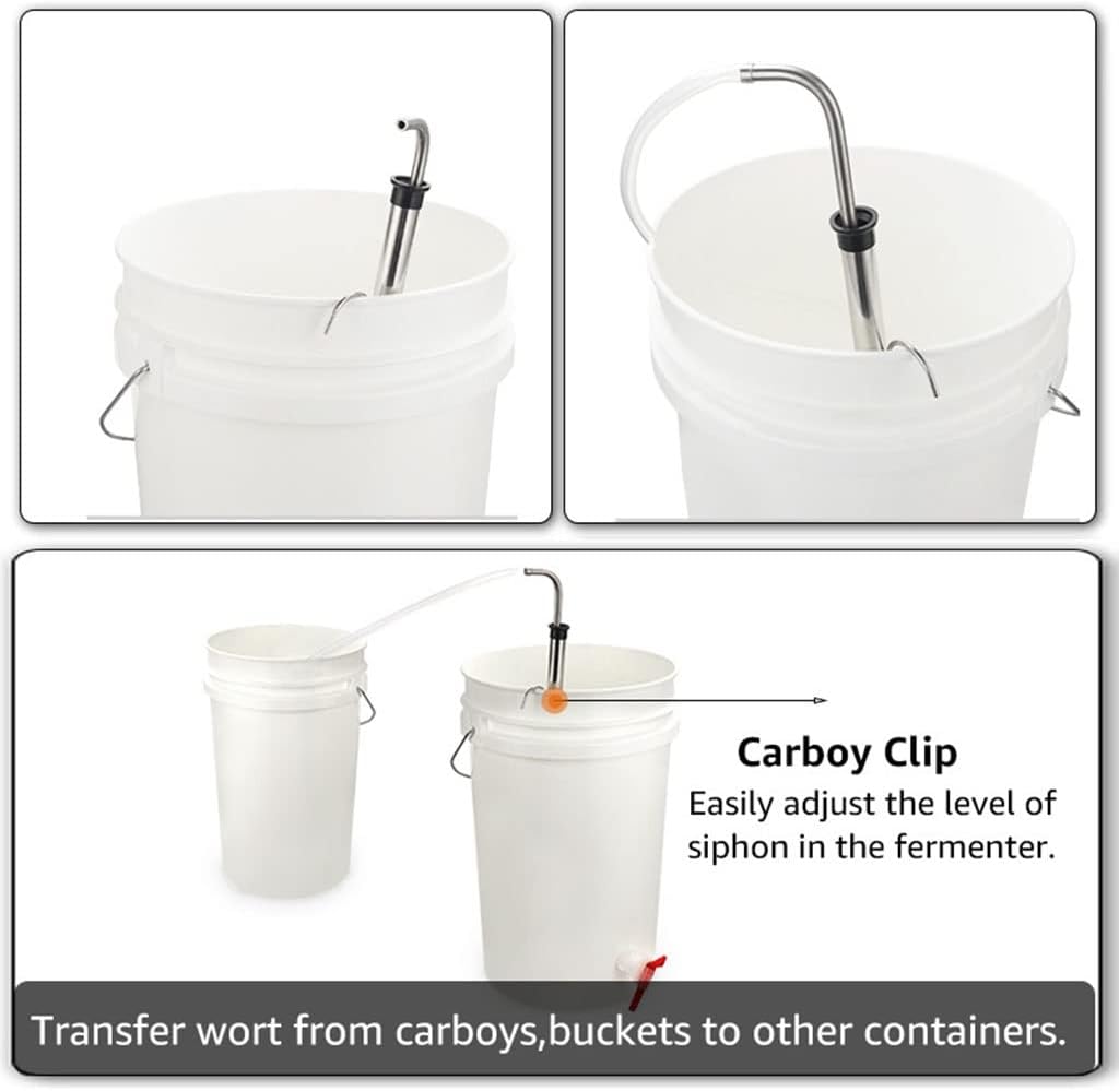 Brewing Auto Siphon, Stainless Steel Siphon Racking Cane With Carboy Clip, Homebrewer Easily Faster Transfer Wort From Container, 1pcs (Color : Auto siphon kit)