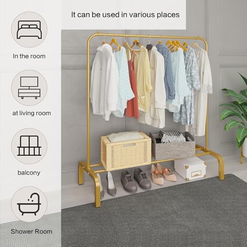 Image of Metal Multifunctional Heavy-Duty Quality Garment Stand Cloth Rack Freestanding Storage Organizer with Bottom Shelves Adjustable Single Pole Coat Hanger,Solid Stainless Steel Spider (BLACK)