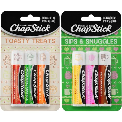 ChapStick Lip Balm Holiday Variety Packs (6 Sticks) Sips & Snuggles + Toasty Treats Flavored Lip Moisturizers Stocking Stuffers Gifts 0.15 Oz Ea