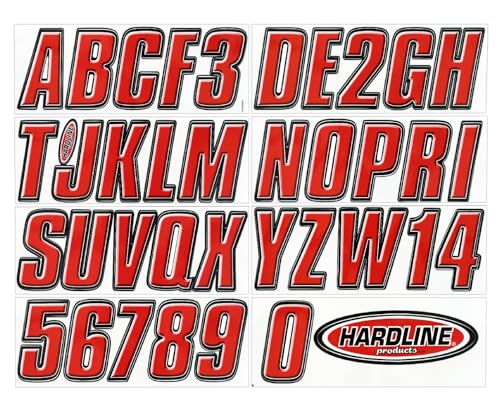 Hardline Products USA Series 800 Boat Registration Kit – 3-Inch Red & Black Marine Grade Vinyl Decals – 3D Shaded Lettering & Numbers – US Coast Guard Compliant – 146 Set for Hull & PWC