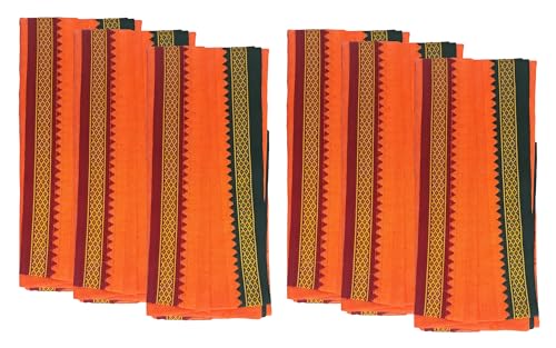 Image of Handloom Cotton + Polyester Mix God Towel | Gamcha /Angocha Towel | Fast Absorbing Bath Towels |Pack of 6 | Size 76 x 168 cm | Orange