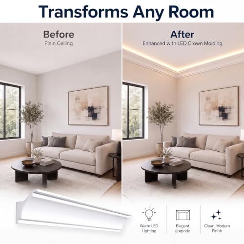 Image of Pushglossy 9 PC 47.2 inch(Total 35.4ft) Ceiling Crown Molding with LED Duct Kit