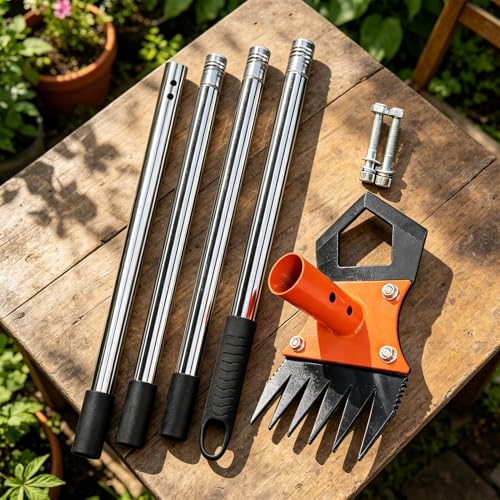 Outil de désherbage efficace avec râteau de jardinage à manche