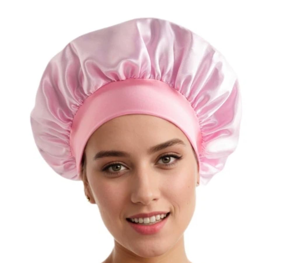 Silk Satin Shower Cap for Women - 1pc Solid Color Wide-Brimmed Bonnet, Daily Use Hair Protector