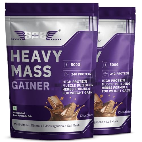 Image of SOS Nutrition Heavy Mass Gainer | Mass Gainer Protein for Muscles Building | Gym Supplements | 1 Kg, Chocolate | Men and Women