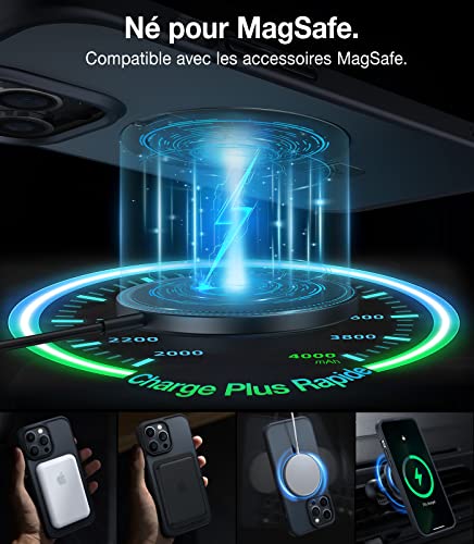 Coque iPhone 14 Pro Max aimantée avec support coque translucide noire
