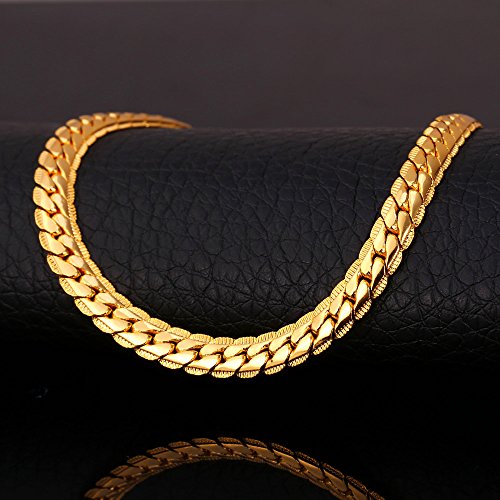 U7 Men Boys 18K Gold Plated Chain 18Kgp Stamp Fashion Jewelry 6Mm Wide Unique Snake Curb Chain Necklace, 18 Inch Choker #TOP4