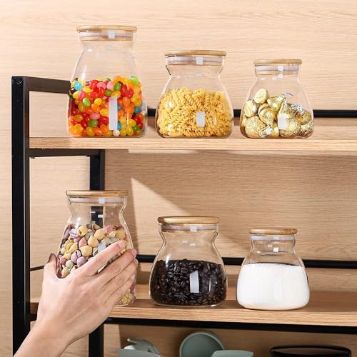 Image of MARTVIA Glass Food Storage Jars with Bamboo Lids 650ml Set of 6, Wide Mouth Lid Jar for Home Kitchen,Flour, Sugar, Coffee, Pasta, Oats, Grains, Cookies, Snacks (Barell 650 ML Jar, SET OF 6)