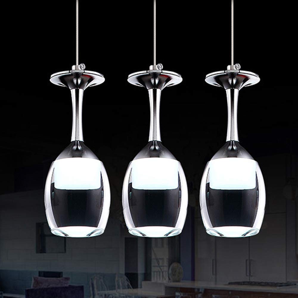 LED Pendant Light Wine Glass Design Chandelier Dining Room Dining Table Cool White Light Ceiling Pendant K9 Crystal Acrylic Lampshade lamp Adjustable in Height Hotel bar Ceiling Light,3 Lights~Long [Energy Class A]