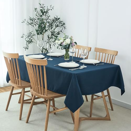 Image of maxmill Rectangle Tablecloth Weaved Pattern Waterproof Spillproof Wrinkle Free Table Cloth, Kitchen Dining Tabletop Decoration, Fabric Table Cover for Holiday Parties, 52 x 70 Inch, Navy Blue