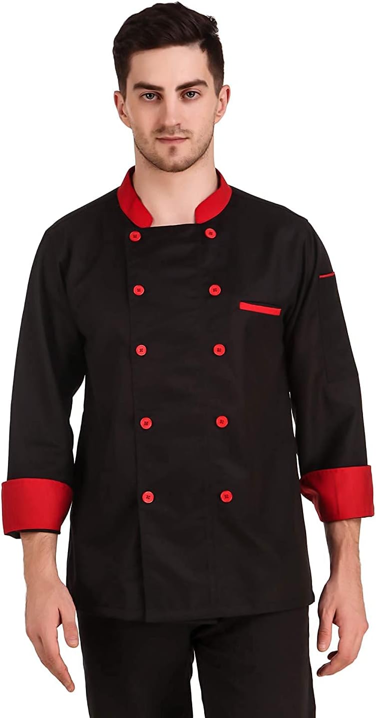 - KODENIPR CLUB Men's And Women's Casual Style Black Chef Coat Red Contrast,Poly/Cotton,Size (Large(40))