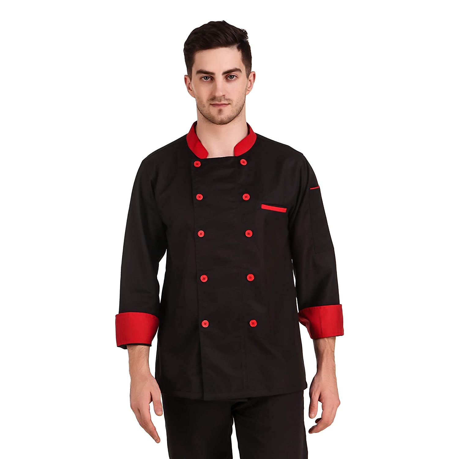 KODENIPR CLUB Men's And Women's Casual Style Black Chef Coat Red Contrast,Poly/Cotton,Size (Large(40)) - Review, Price and Buying Guide