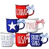 6 Pcs 4th of July Mini Coffee Mugs Patriotic Independence Day Tiered Tray Decor Farmhouse Mini Coffee Cups with Ribbons Centerpieces for Housewarming Gifts Retro StarBright Star