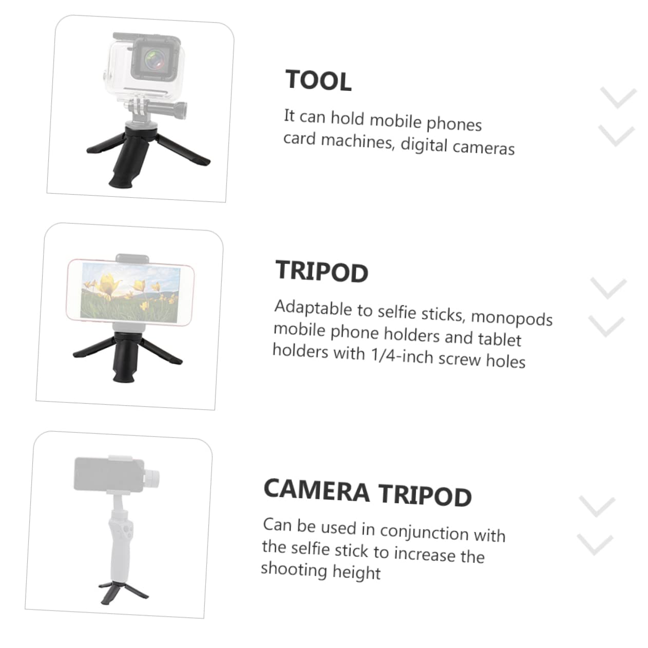 Uonlytech 4 Pezzi Treppiede da Tavolo Pieghevole in Abs, Supporto Smartphone e Fotocamera Attacco 1/4, per Riprese e Streaming