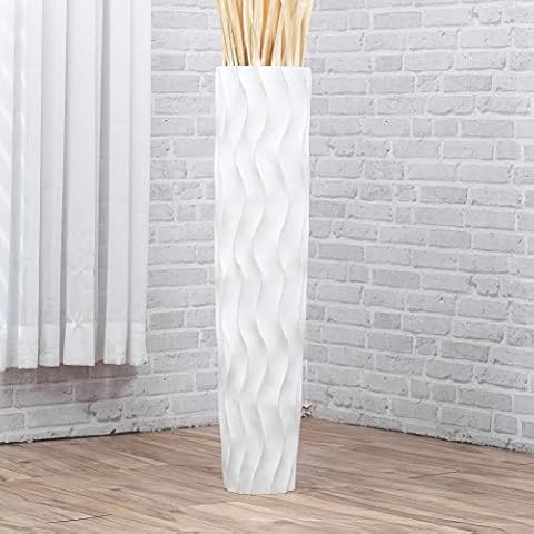 Leewadee Large White Wash Home Decor Floor Vase – Wooden 36 inches Tall Farmhouse Decor Flower Holder for Fake Plant and Pampas Grass Cover