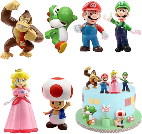 Image of Mini Action Figures, Multiple Character Collectible Set, Car Dashboard, Decoration and Cake Topper Toys for Fans 5-15 cm (6 Pcs Mario Childhood Game PlaySet)
