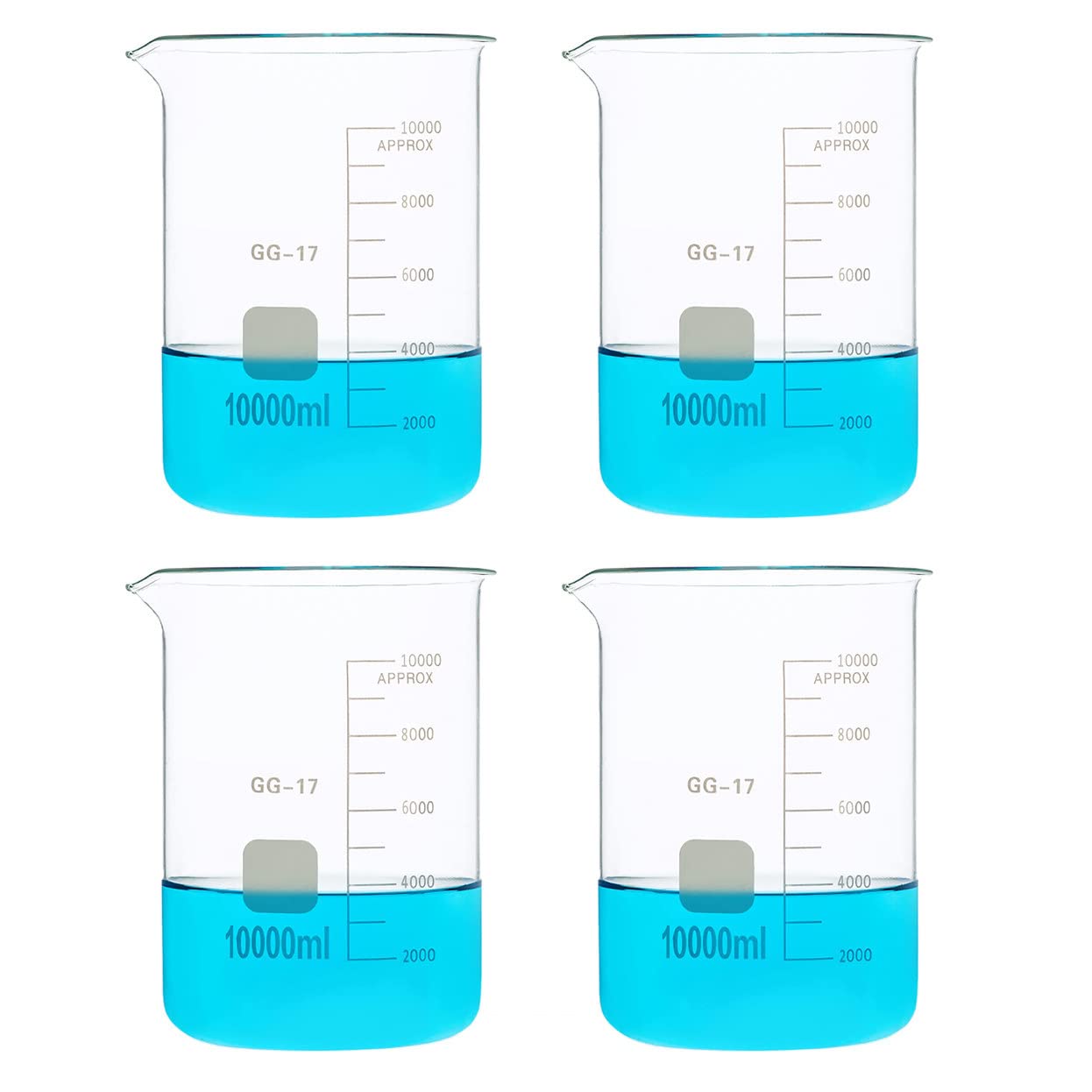 Vasos de precipitados de vidrio de gran capacidad de 10000 ml, vaso de precipitados de laboratorio de borosilicato transparente, vasos de precipitados de forma baja con graduación y pico, resistenci