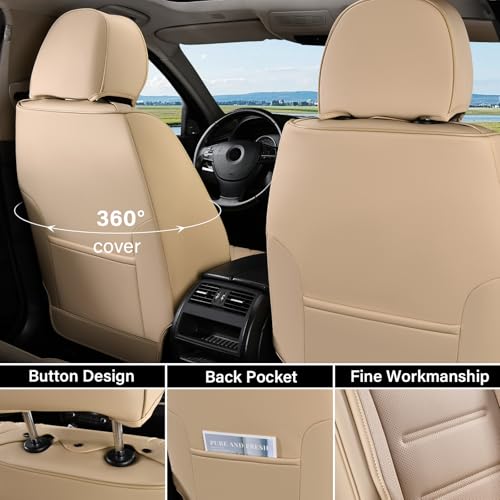 Image of Coverado Car Seat Covers, Front Covers for Cars, Car Seat Cover Front Seats, Car Seat Protector Waterproof, Leather Car Seat Cushion, Universal Interior Covers Seat Protectors for Most Cars Beige