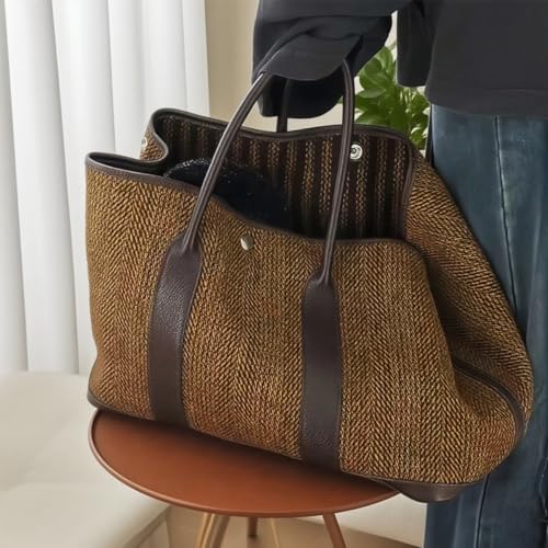 Bolso tote grande para mujer – Bolso de mano vintage tejido con asas de cuero sintético, bolso casual para hombro para trabajo, viaje y compras miniatura 3