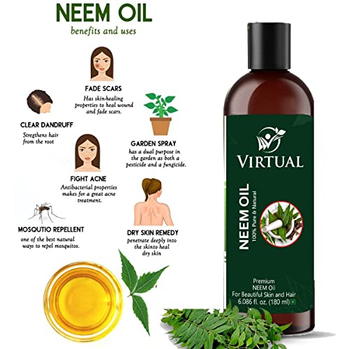 Image of VIRTUAL Pure & Natural Neem Oil For Skin, Face and Hair Care (180 ml)-Pack of 2