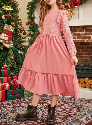 blibean Tween Girls 2025 Long Sleeve Dresses Kids Fall Formal Dress Size 6-15 Years4