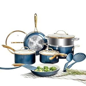 GOTHAM STEEL 15 Pc Ceramic Pots and Pans Set Non Stick, Kitchen Cookware Sets, Pot and Pan Set, Ceramic Cookware Set, Non Toxic Cookware Set, Non Stick Pots and Pan Set, Dishwasher Safe – Navy